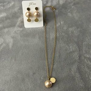J. Crew earrings and necklace - gold color with pearl like accents.